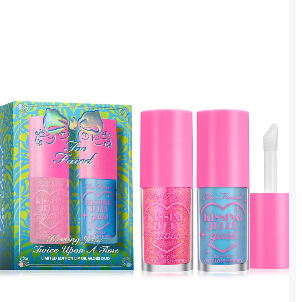 Too Faced Kissing Jelly Lip Oil Set - Pink and Blue